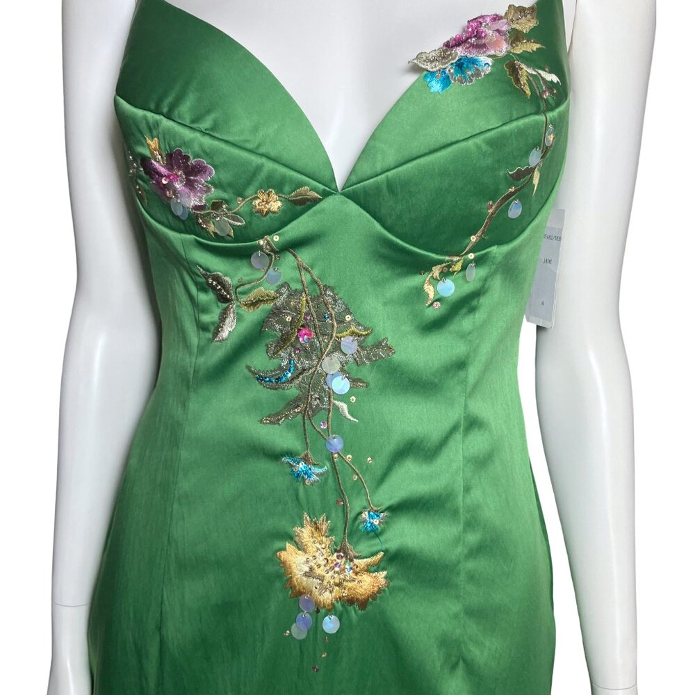 NWT Vintage Y2K Julian Joyce Midi Cocktail Dress Green Sequins Fairy. XS 6. Hoco - Picture 8 of 14